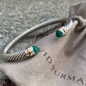 David Yurman 5mm Silver 14k Gold Green Onyx Bangle